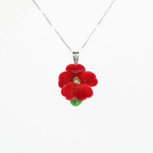 Porcelain Red Primrose pendant with sterling silver necklace
