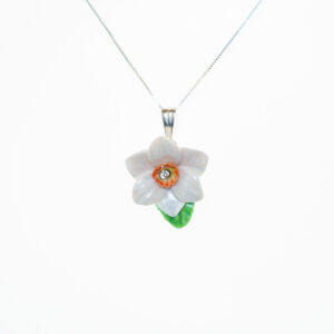 Porcelain White Daffodil pendant with sterling silver necklace