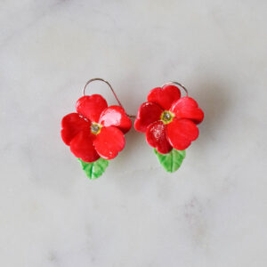 Porcelain Red Primrose Drop Earrings