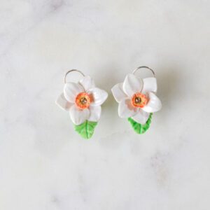 Porcelain White Daffodil Drop Earrings