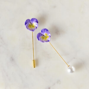 Porcelain Purple Pansy Pin Brooch
