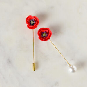 Porcelain Red Poppy Pin Brooch