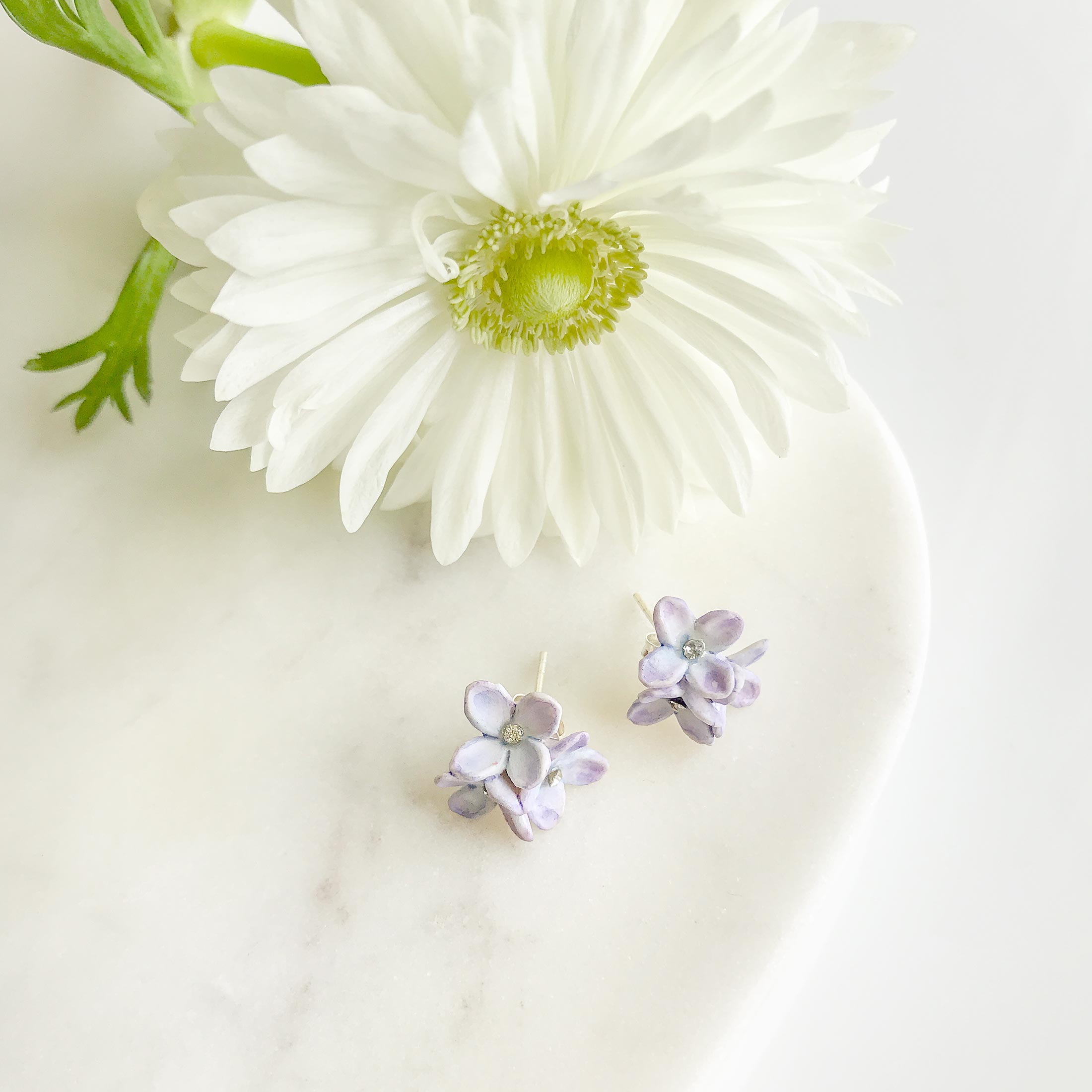 Lilac Cluster Flower Stud Earrings