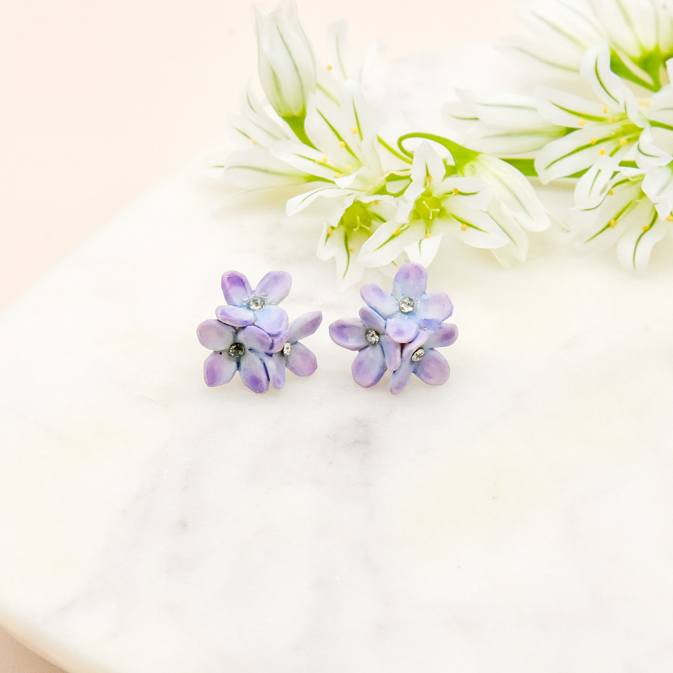 Lilac Cluster Flower Stud Earrings - Image 2