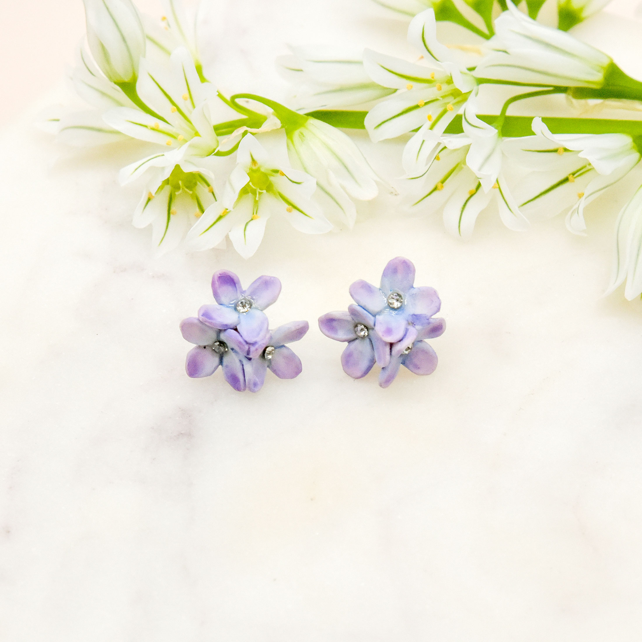 Lilac Cluster Flower Stud Earrings - Image 4