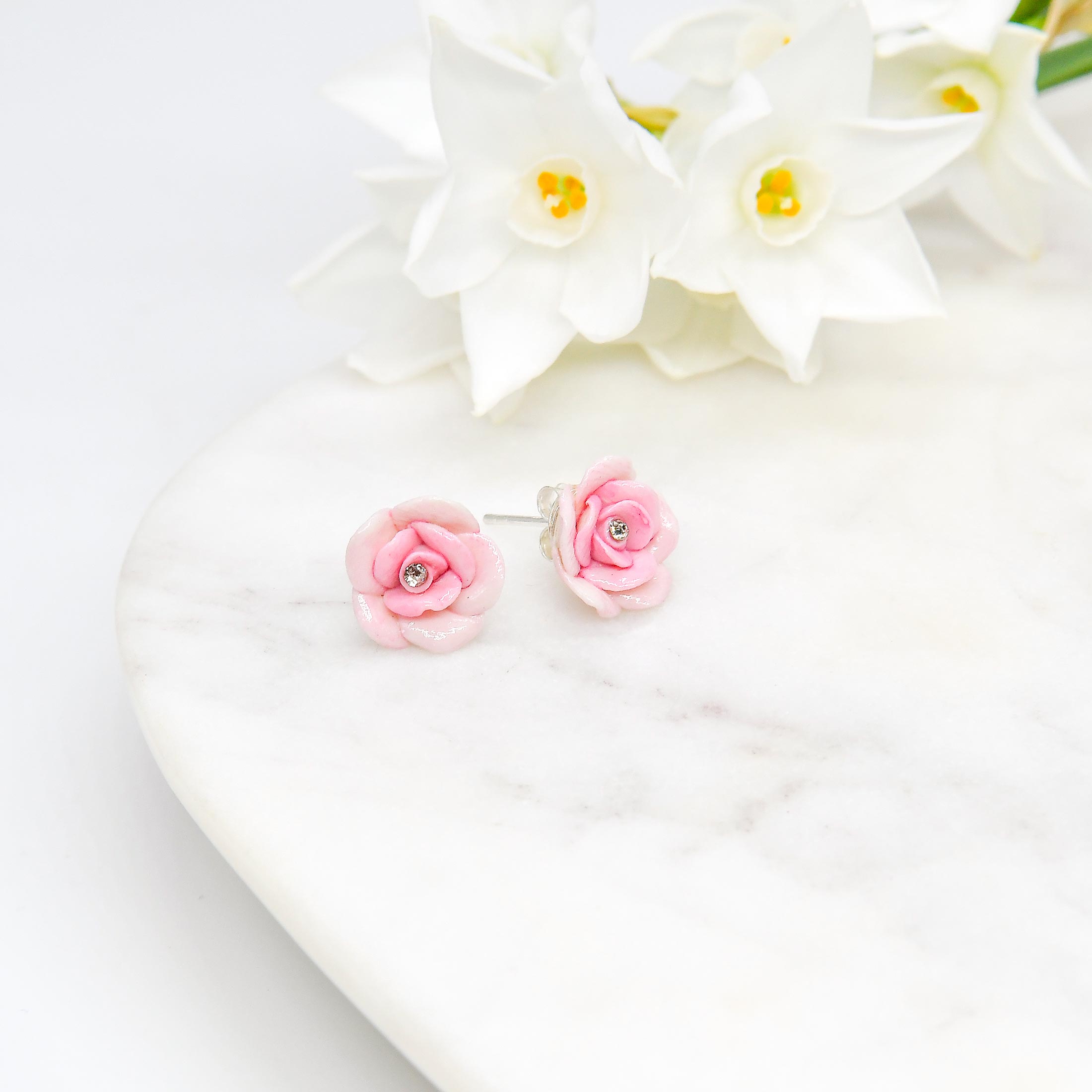 Pink Rose Stud Earrings - Image 2