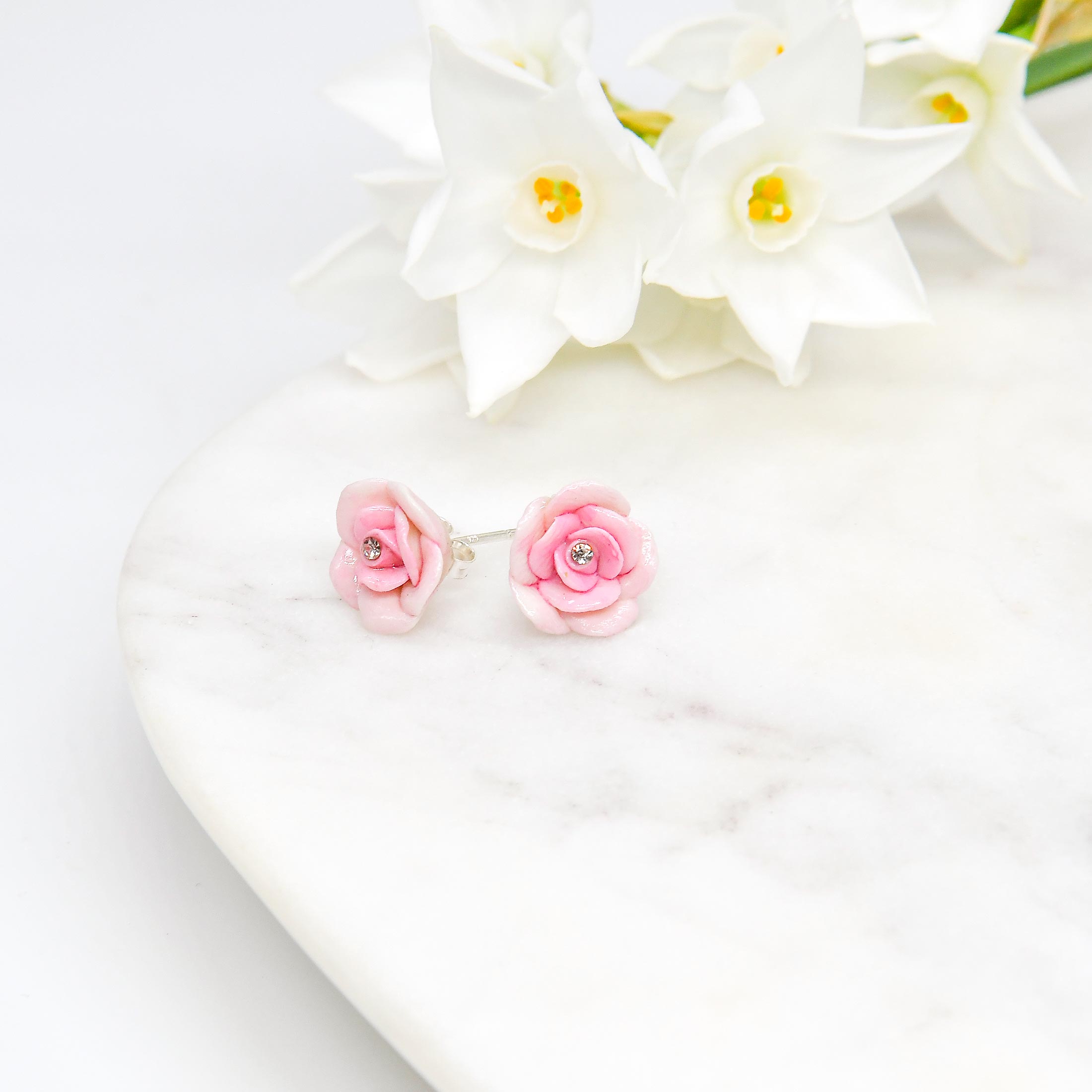 Pink Rose Stud Earrings - Image 3