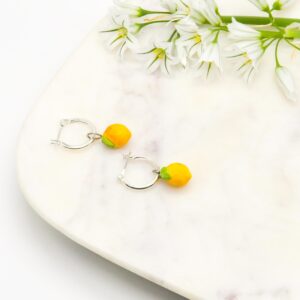 Porcelain Fruit hoop earring in Lemon, Strawberry, Orange, Apple and Pear - Lemon