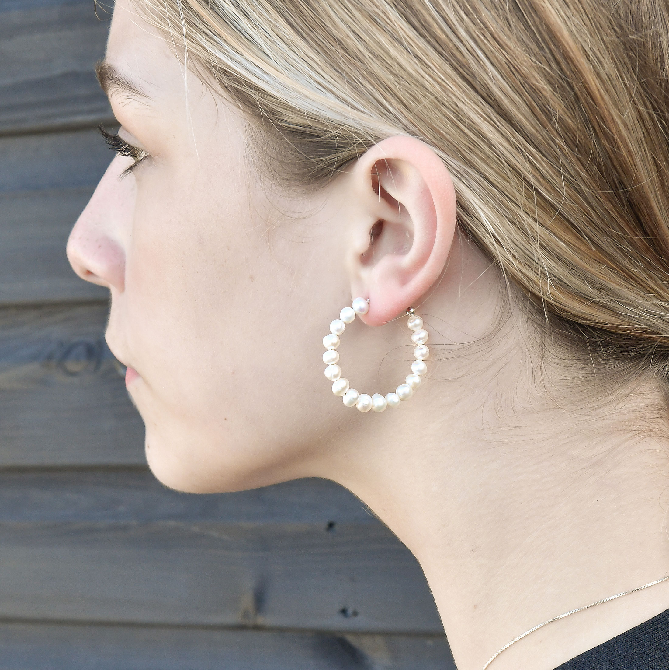 Pearl Beaded Hoop Earrings - Image 2