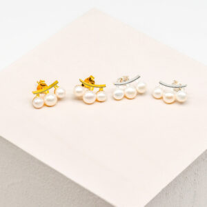 Triple Pearl Climber Stud Earrings