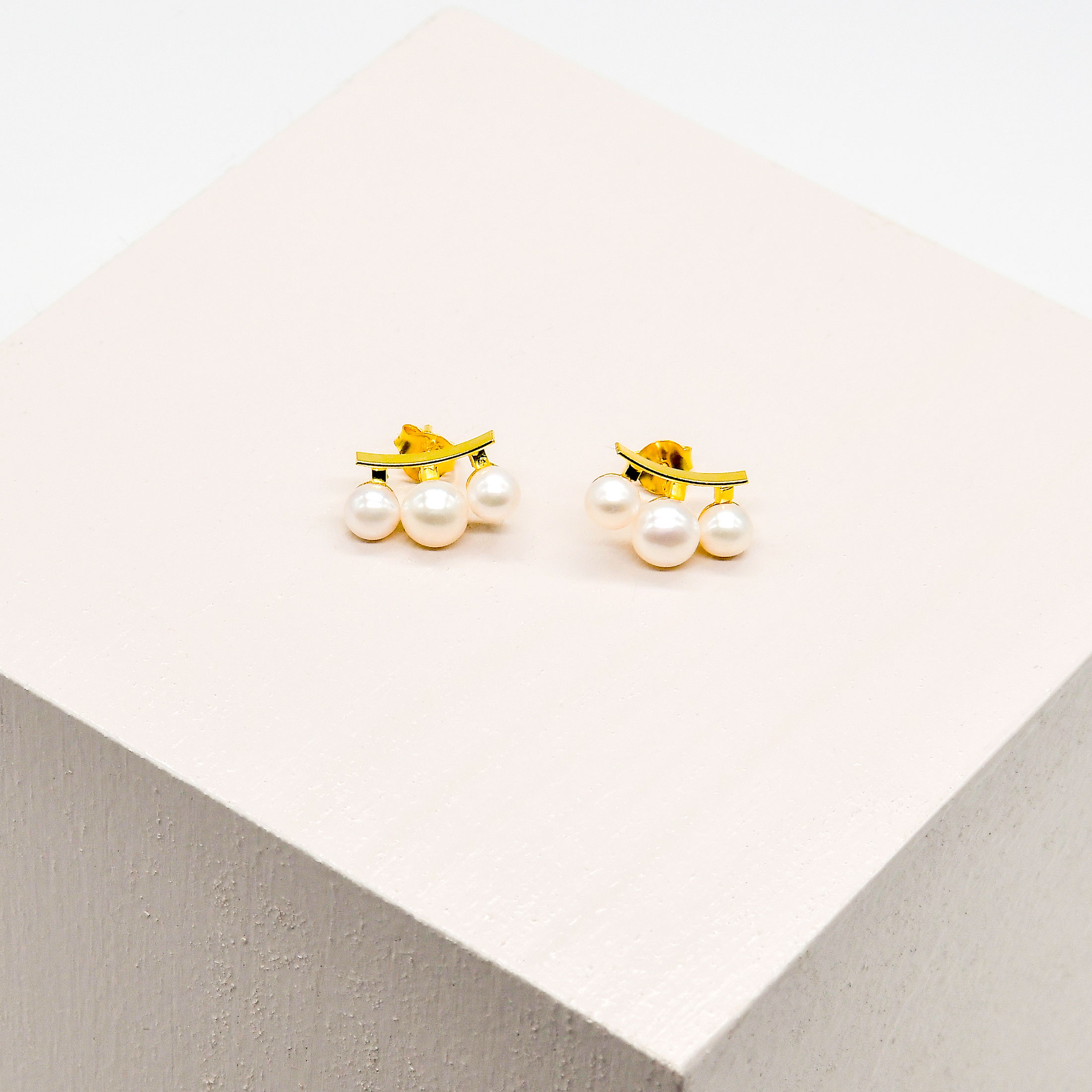 Triple Pearl Climber Stud Earrings - Image 5