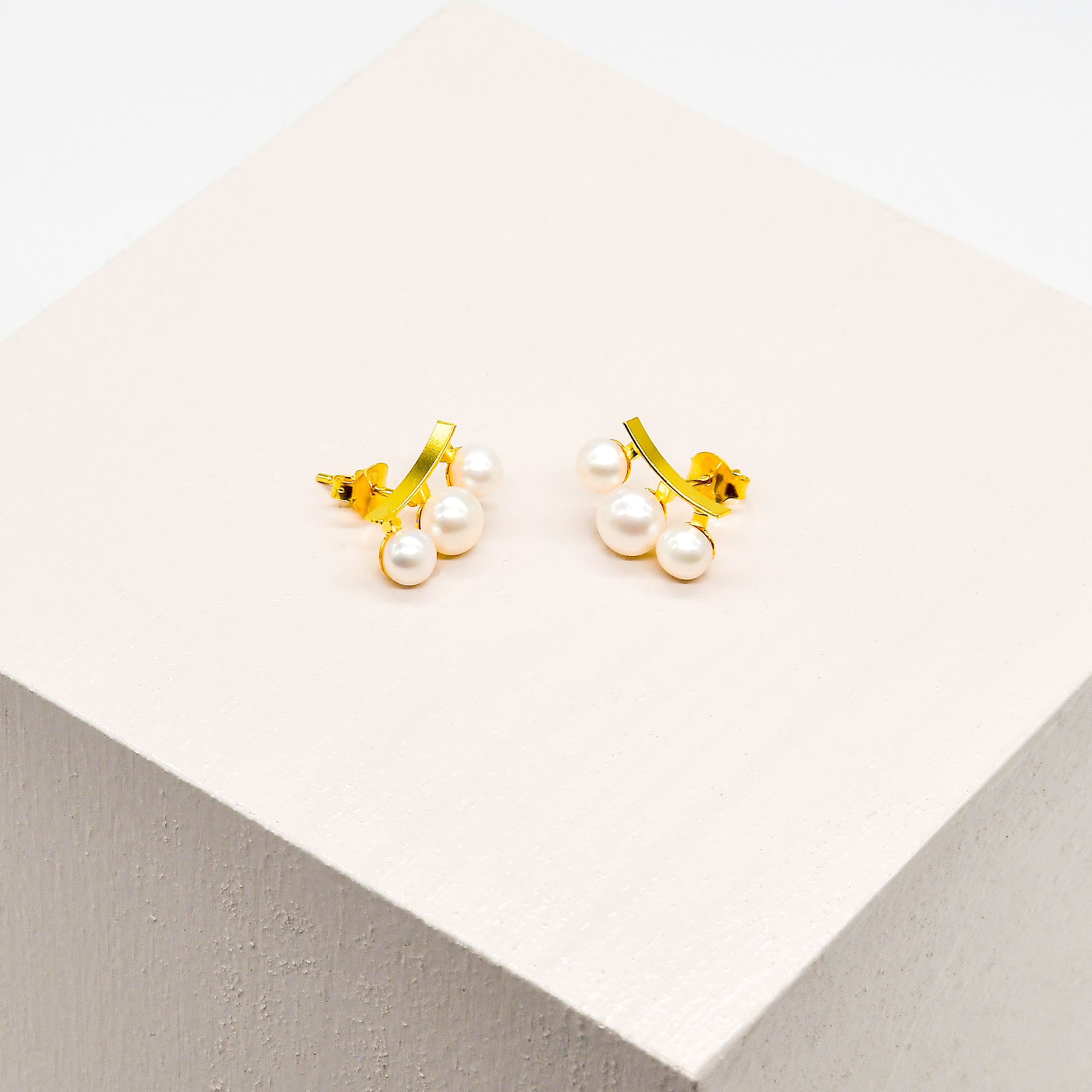 Triple Pearl Climber Stud Earrings - Image 4