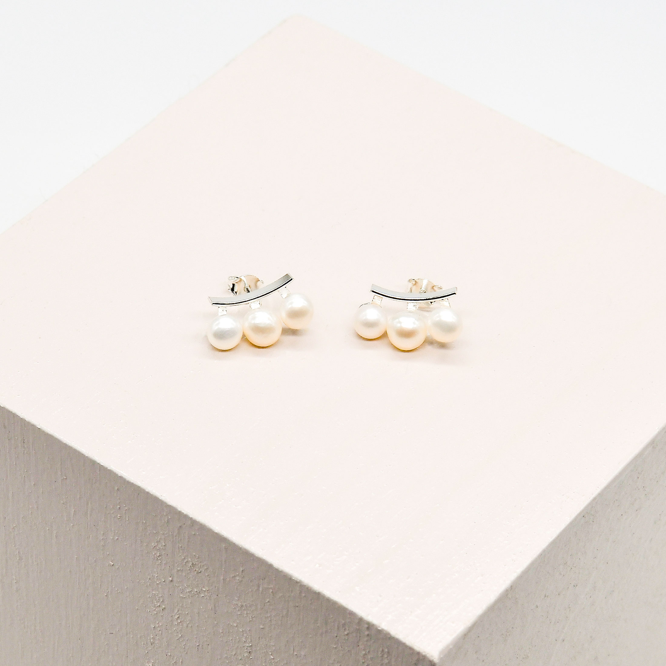 Triple Pearl Climber Stud Earrings - Image 2