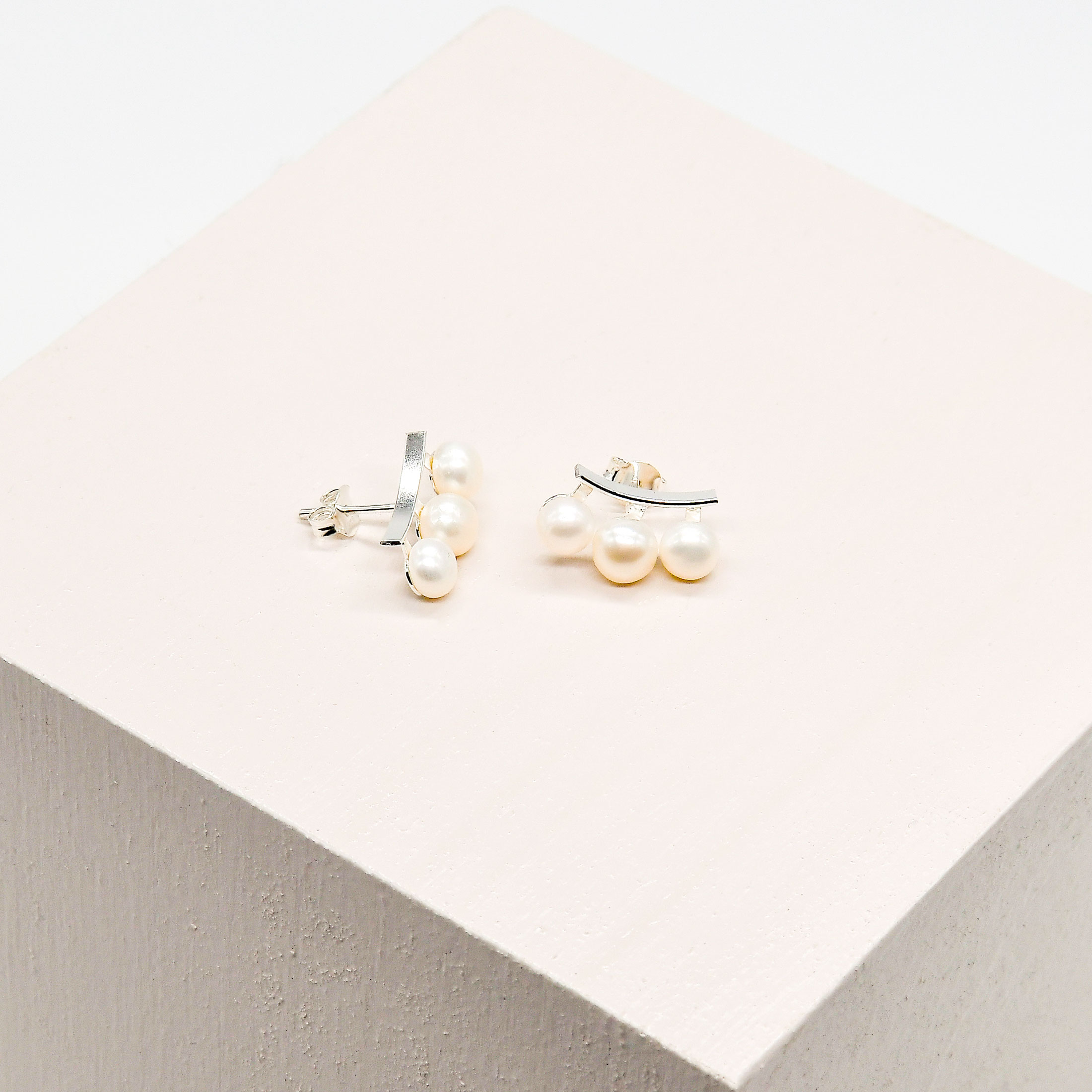 Triple Pearl Climber Stud Earrings - Image 3