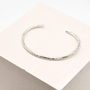 Textured Round Silver Cuff Bangle Bracelet