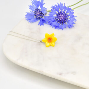 Porcelain Yellow Narcissus pendant with sterling silver necklace