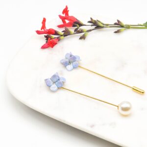 Porcelain Blue Hydrangea Pin Brooch