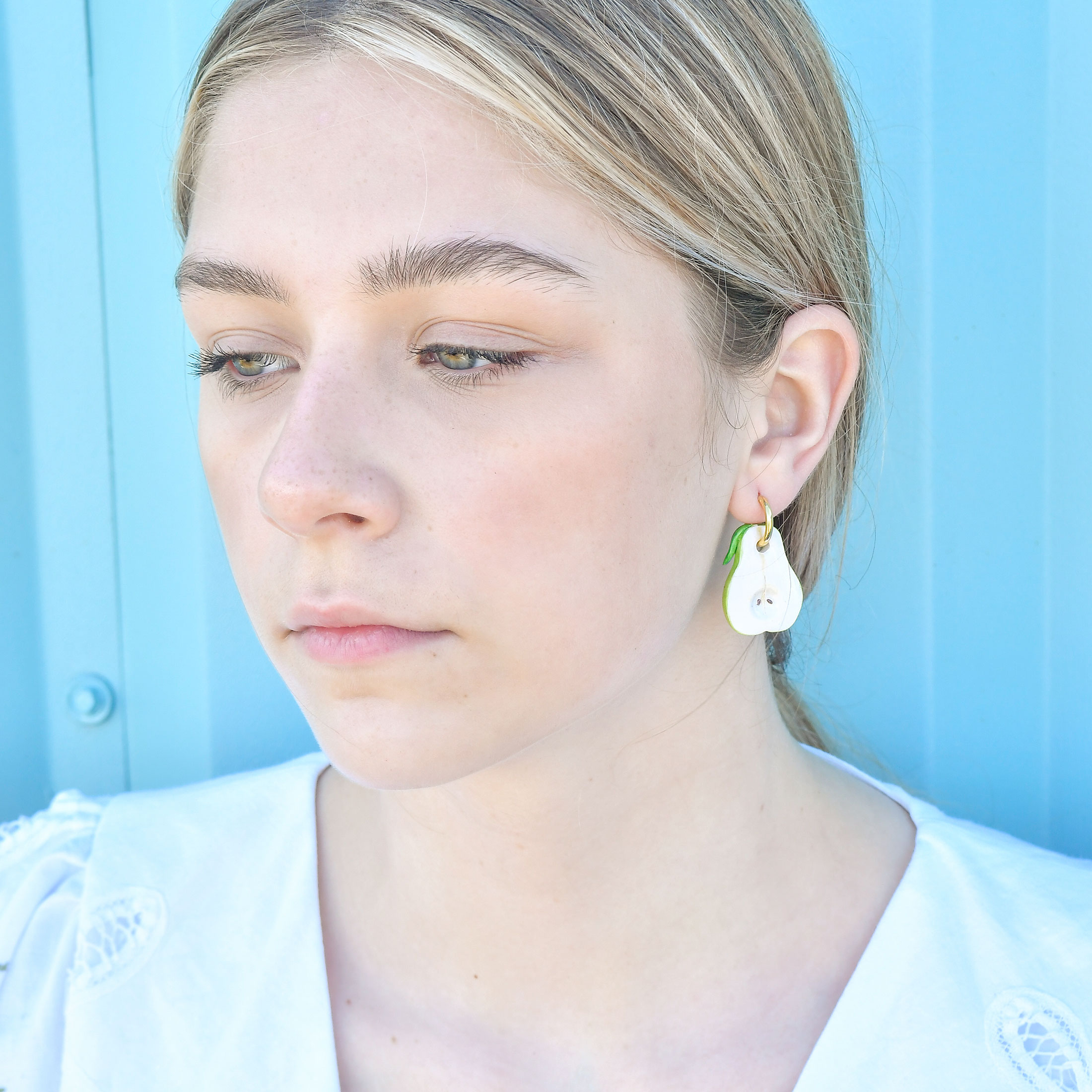 Porcelain Pear Hoop Earrings - Image 2