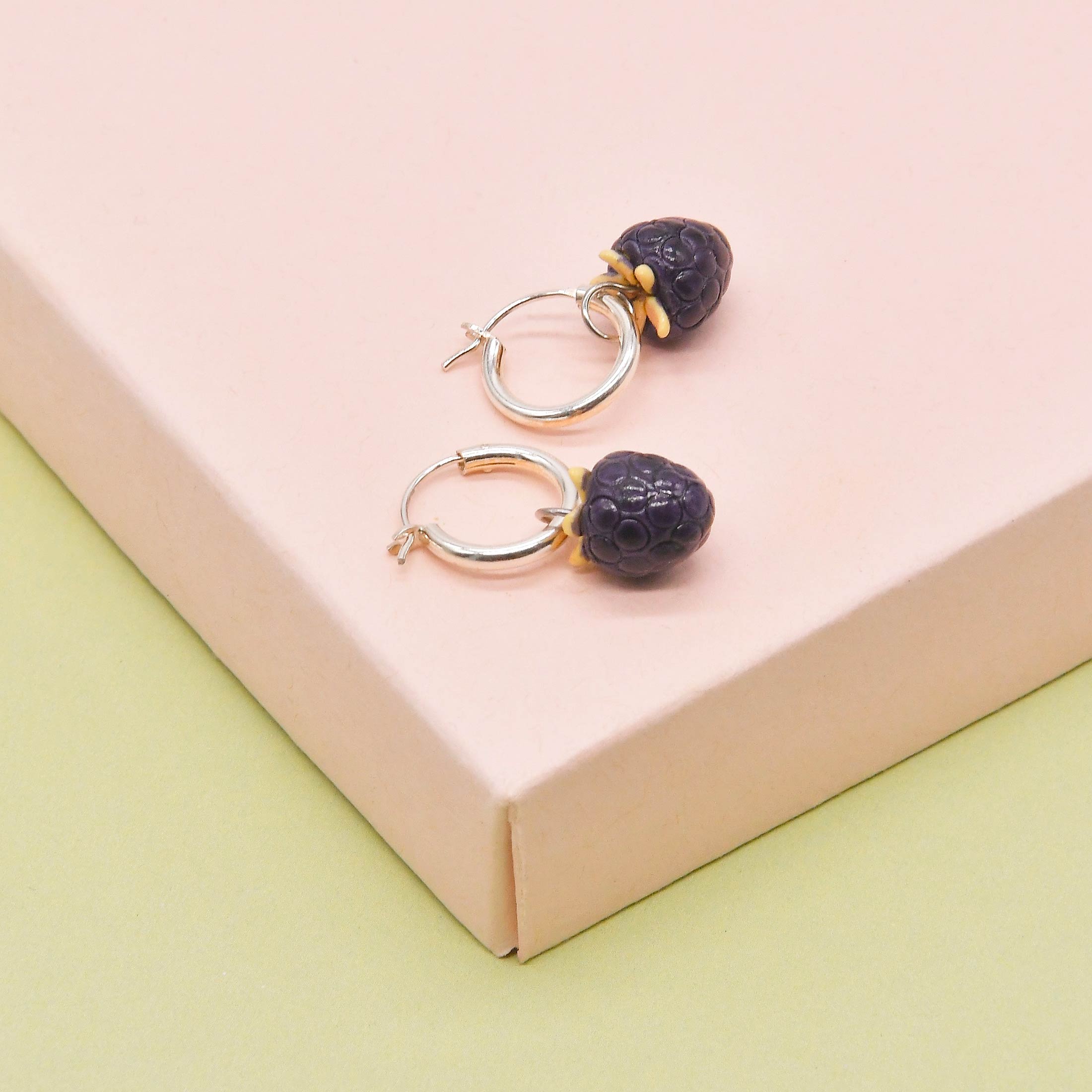 Porcelain Fruit Hoop Earrings in Fig, Papaya, Pineapple, Raspberry and Blackberry - Image 6